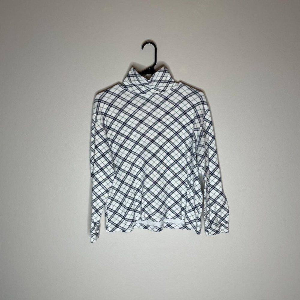 Vintage 90's Black, White & Green Plaid Turtleneck, by Basic Editions Size L